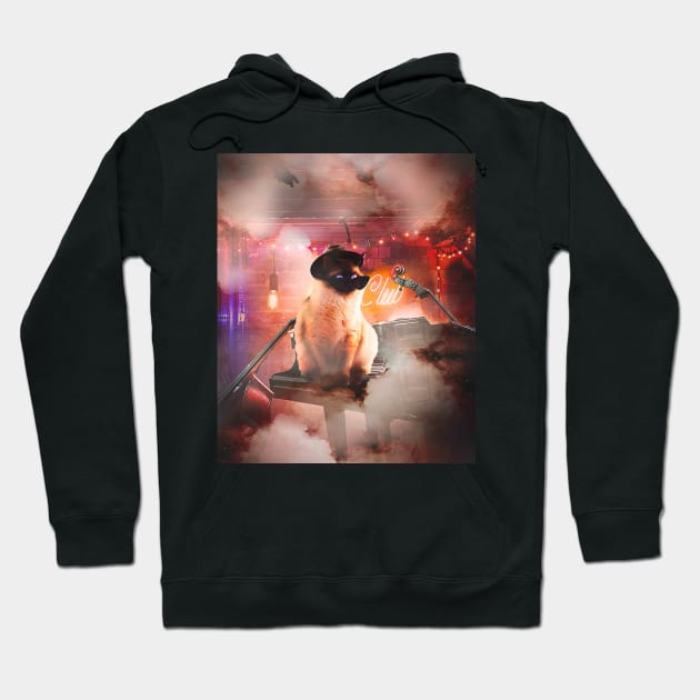 Siamese Cat Playing Piano Hoodie by Random Galaxy